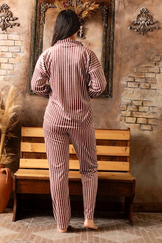 Lukitus Kadife Gömlek Yaka Kadın Pijama Takımı Pembe