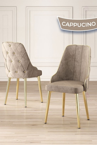 Canisa Asel Serisi 90x160 Lak Panel Hazar Gold Kaplama Ayaklı Masa Takımı Ve 6 Cappucino Sandalye Hazar Masa Cappucino Sandalye Ayaklar Gold