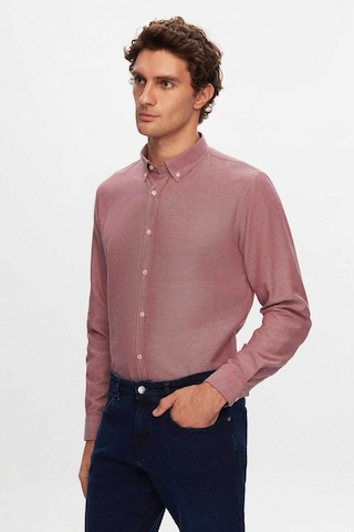 D'S Damat Ds Damat Slim Fit Bordo Armürlü Düğmeli Yaka Pamuklu Gömlek 5HC02ORT07265 Bordo