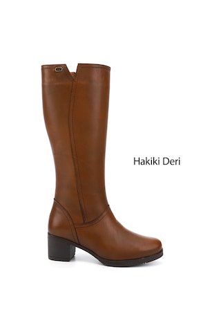 Gönderi(R) Gönderi R Kadın Taba Antik Fermuarlı Kalın Topuklu Hakiki Deri Çizme Gkzc13446529 Taba