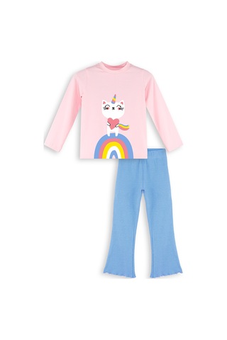 Denokids Catcorn Kız Çocuk T-shirt Pantolon Takım Renkli