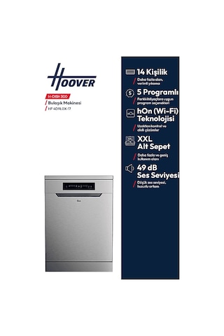 Hoover HF 4D9L0X-17 14 Kişilik 5 Programlı Wi-fi Bağlantılı Bulaşık Makinesi Inox