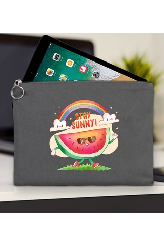 Bk Gift Yaz Temalı-7 Antrasit Tablet Çantası 30x21cm, Apple iPad Uyumlu Çantası, Baskılı Tablet Kılıfı Kılıf