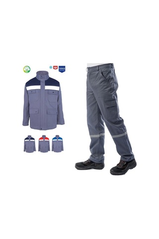 Kışlık İş Takımı Çok Cepli Reflektörlü Mont 4111 Ve 7/7 İş Pantolonu 2958 Gri Renk Yüzde Yüz Pamuk