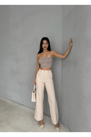 Kadın Palazzo Pantolon Oversize Kesim Bej