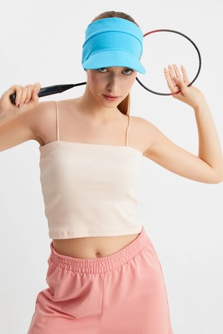 Butikgiz Kadın Uv Korumalı Katlanabilir Üstü Açık Yumuşak Siperli %100 Pamuklu Penye Tenis Vizör Şapka Aqua