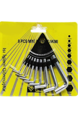 9 Parça Çelik Alyan Seti Kısa Düz Köşe Alyan Anahtar Takımı 1,5mm