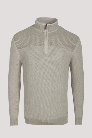 Erkek Triko Yarım Fermuarlı Bej Slim Fit Desenli Pamuklu Knitwear Ncs Jeans 3709 Bej