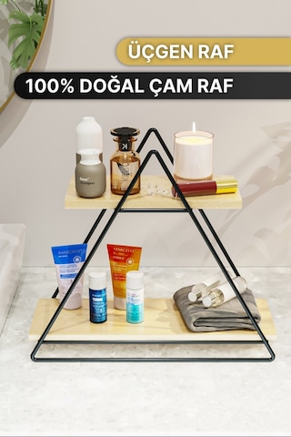 Bino Doğal Ahşap Duvar Üçgen Masa Servis Banyo Dekoratif Raf Organizer