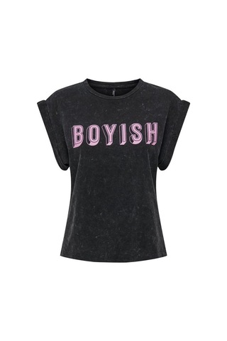 Only Onldahlıa S/s Text Fold-up Top Box Jrs Kadın T-shirt 15316644 Siyah
