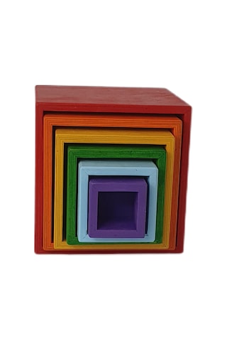 İç İçe Geçen Küpler 6 Parça Doğal Ahşap Oyuncak