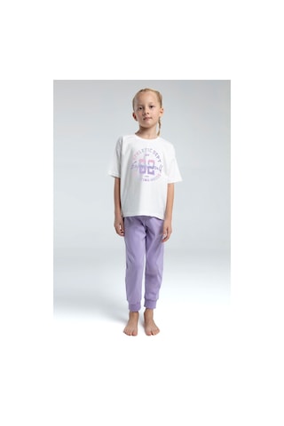 Toontoy Kız Çocuk Önü Baskılı Pijama Takım 14098 Lila