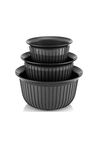 3lü Ekonomik Linea Yuvarlak Kase Seti Antrasit 3x 1 Litre- 2 Litre- 3 Litre Antrasit