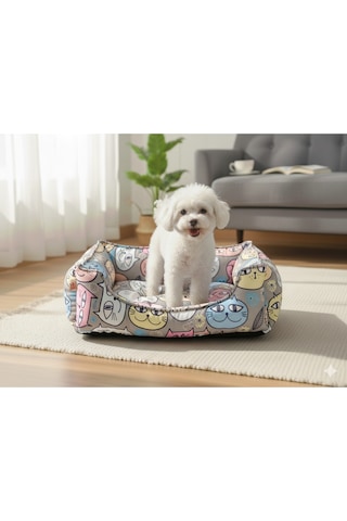 Patilinka Kedi Köpek Minderi Gri Karışık Desenli Yumuşak Minder Yatak Xl