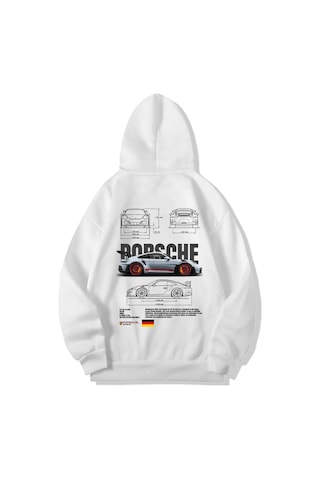 Brz Collection Unisex Oversize Porsche 911 Gt3 Rs Hoodie Beyaz-beyaz Beyaz