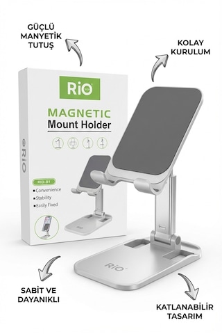 Rıo-b1 Katlanabilir Manyetik Masaüstü Telefon Ve Tablet Standı - Gümüş -
