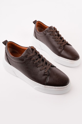 Muggo Leons Hakiki Deri Erkek Kalın Taban Bağcıklı Günlük Casual Sneaker Kahverengi
