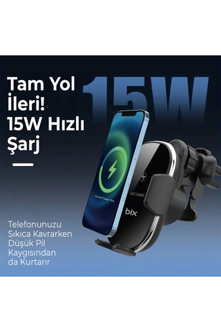 Bix Bxch3 15w Kablosuz Şarj Ayarlanabilir Araç İçi Telefon Tutucu