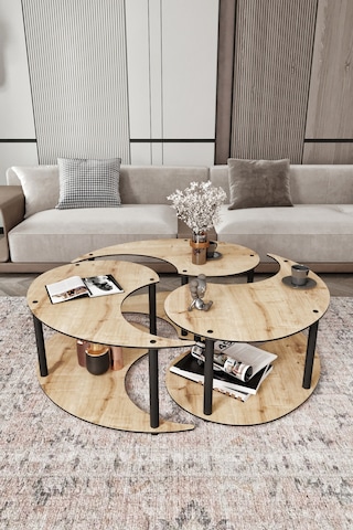 Yin Yang Unıty Serenıty Orta Sehpa 3 Lü Safir Meşe-100 Cm Meşe