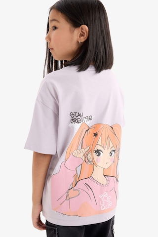 DeFacto Kız Çocuk Oversize Geniş Kalıp Bisiklet Yaka Sırt Baskılı Kısa Kollu Tişört E0357A825SMPR306 Mor