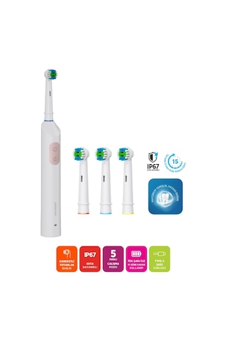 Polosmart Psc82 Şarjlı 5 Modlu Ip67 Suya Dayanıklı Diş Fırçası Pembe Şarjlı