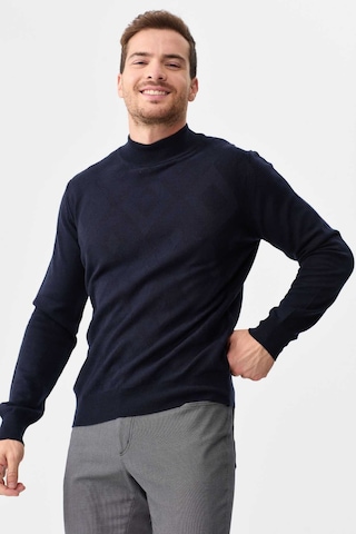 Desen Triko Erkek Yarım Balıkçı Yaka Baklava Desenli Yün Kazak 02422548 Lacivert