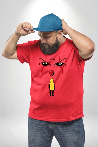 Angemiel Pennywise Vs Georgie Korku Filmi Kırmızı Büyük Beden Erkek Kadın Unisex Basic Ön Baskılı Tişört Kırmızı