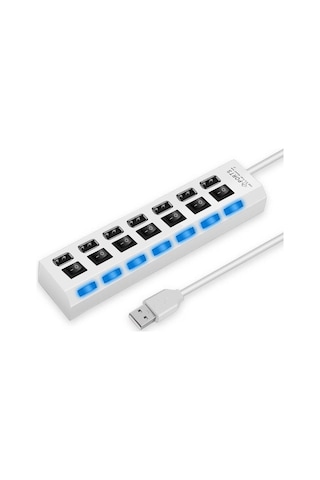 Valkyrie 7 Portlu 2.0 USB Hub Çoklu USB Çoklayıcı Splitter Power Tuşlu Adaptör Beyaz