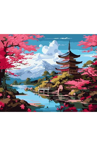 Sayılarla Boyama Numaralı Tuval Seti Boya Fırça Dahil 40x50 Cm Sakura Rüyası