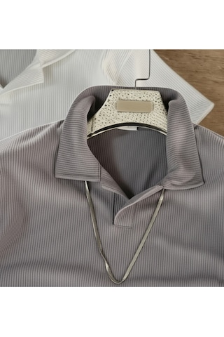 Fifty Color Alaçatı Stili Erkek Fitilli Ottoman Hava Alan Kumaş Polo Yaka T-shirt 2li Renk Beyaz - Gri