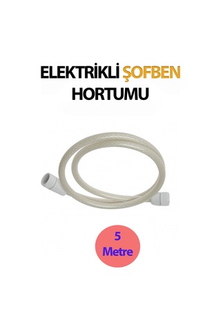 Elektrikli Şofben Duş Hortumu Pvc 5 Metre Örgülü Beyaz Beyaz