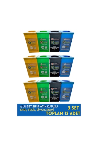 Sıfır Atık Kutusu Baskılı Geri Dönüşüm Kutusu 12 Adet Takım