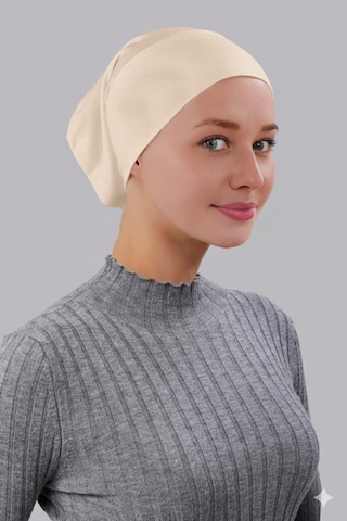 Tesettür Boru Bone Önü Dikişsiz Hazır Pratik Geçmeli Düz Bonesi Pamuk Likralı Penye Bej