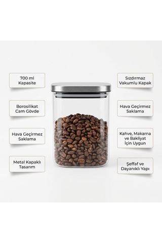 Lexroo 700ml Sızdırmaz Vakumlu Metal Kapaklı Borosilikat Cam Kavanoz Çok Renkli