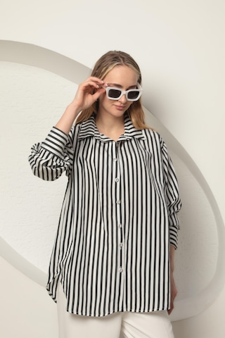 Chıcnhappy Poplin Kalın Çizgi Kadın Gömlek Siyah 24pn50610147 Siyah