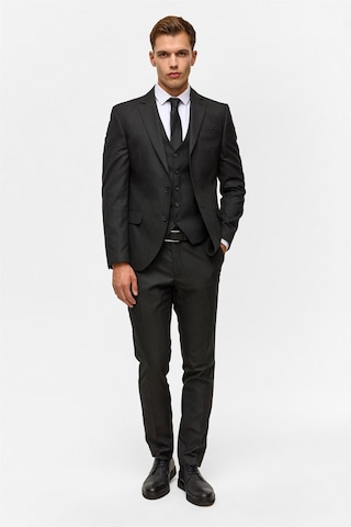 Süvari Siyah Slim Desenli Mono Yaka 6 Drop Yelekli Takım Elbise-38744 Siyah