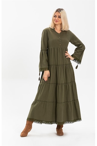 Uzun Kol Seçil Pazen Uzun Elbise Haki Hk