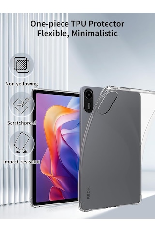 Xiaomi Redmi Pad 2 11 İnç 2025 Kılıf Şeffaf Silikon Köşe Korumalı Clear Darbe Emici Arka Kapak Arka Kapak