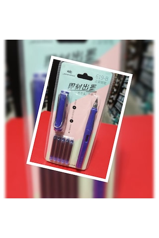 Dolma Kalem Seti Metalik Mor Gövde F Uç 0,60mm+5 Kartuş