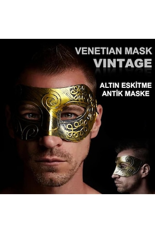 Altın Eskitme Yüz Maskesi - Antik Tarz Balo Maskesi 525089gosa5008