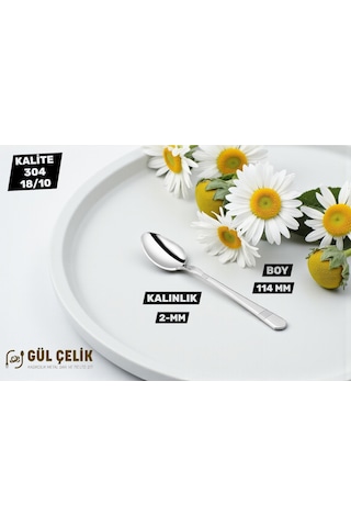 12 Kişilik Çay Kaşığı Alvina Model 304 Kalite 18/10 Paslanmaz Çelik 304 Paslanmaz Çelik