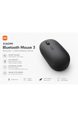 Xiaomi Bluetooth Mouse 3 2.4ghz Kablosuz Sessiz Mouse 000102
