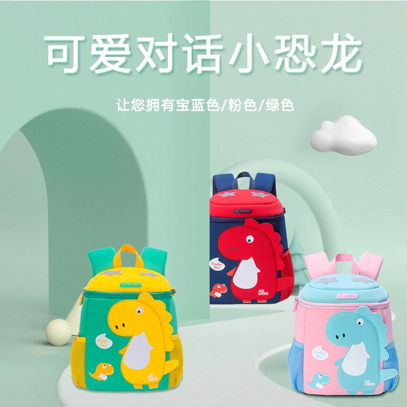 Padalink Küçük Çocuklar İçin Toksik Olmayan, Dayanıklı, Hafif Dinozor Desenli Okul Çantası - Mavi Büyük Boy 1-6 Yaş Çok Renkli