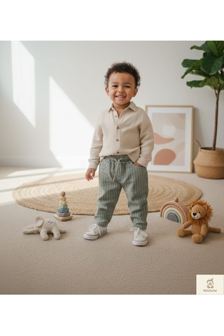 Minibohe Erkek Bebek & Çocuk Çizgili Pantolon Stone Açık Haki