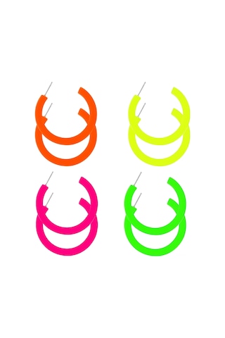 Vkemall 4 Çift Akrilik C-shape Neon Küpe Turuncu/sarı/yeşil/pembe - Hafif, Dayanıklı, Partiler Ve Gündelik Kullanıma Uygun 4.5 Cm Rose