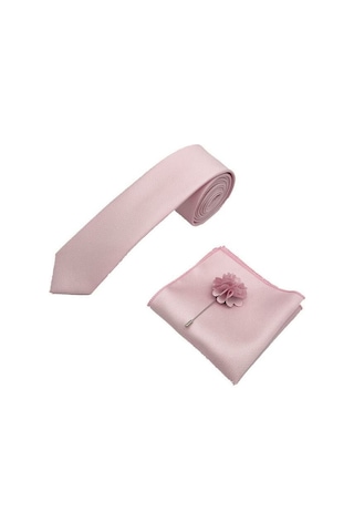 Brianze Şeker Pembe Kravat Mendil Yaka Çiçeği Set Şeker Pembe