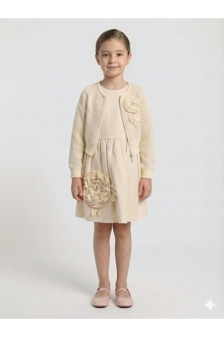 Xo Kids Kız Çocuk Elbise + Bolero 6-9 Yaş 52124 Bej