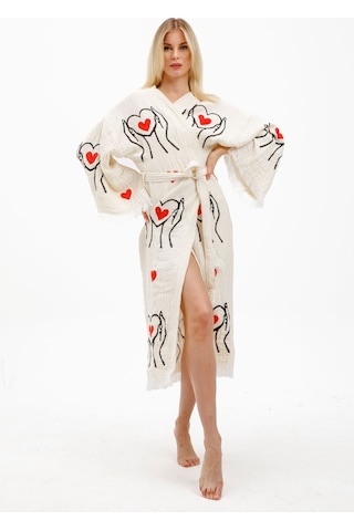 Elif Towels Kalpli Ekru Renk Kimono Kaftan Ekru