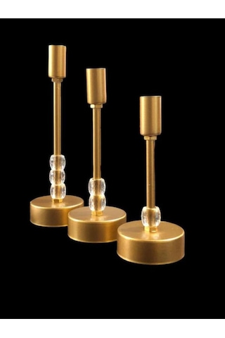 Üçlü Metal Mumluk Gold Boyalı Sarı