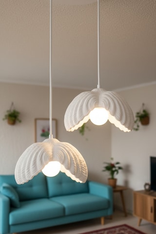Beyaz 2'li Lotus Formlu Avize Salon Pla Dayanıklı Sarkıt Aydınlatma Ayarlanabilir Kablo